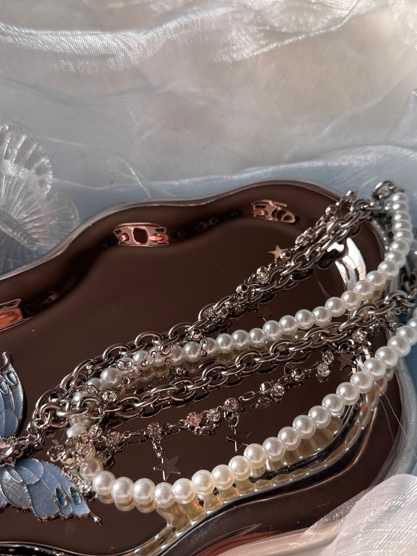 Lustrous Pearl Butterfly Layered Necklace